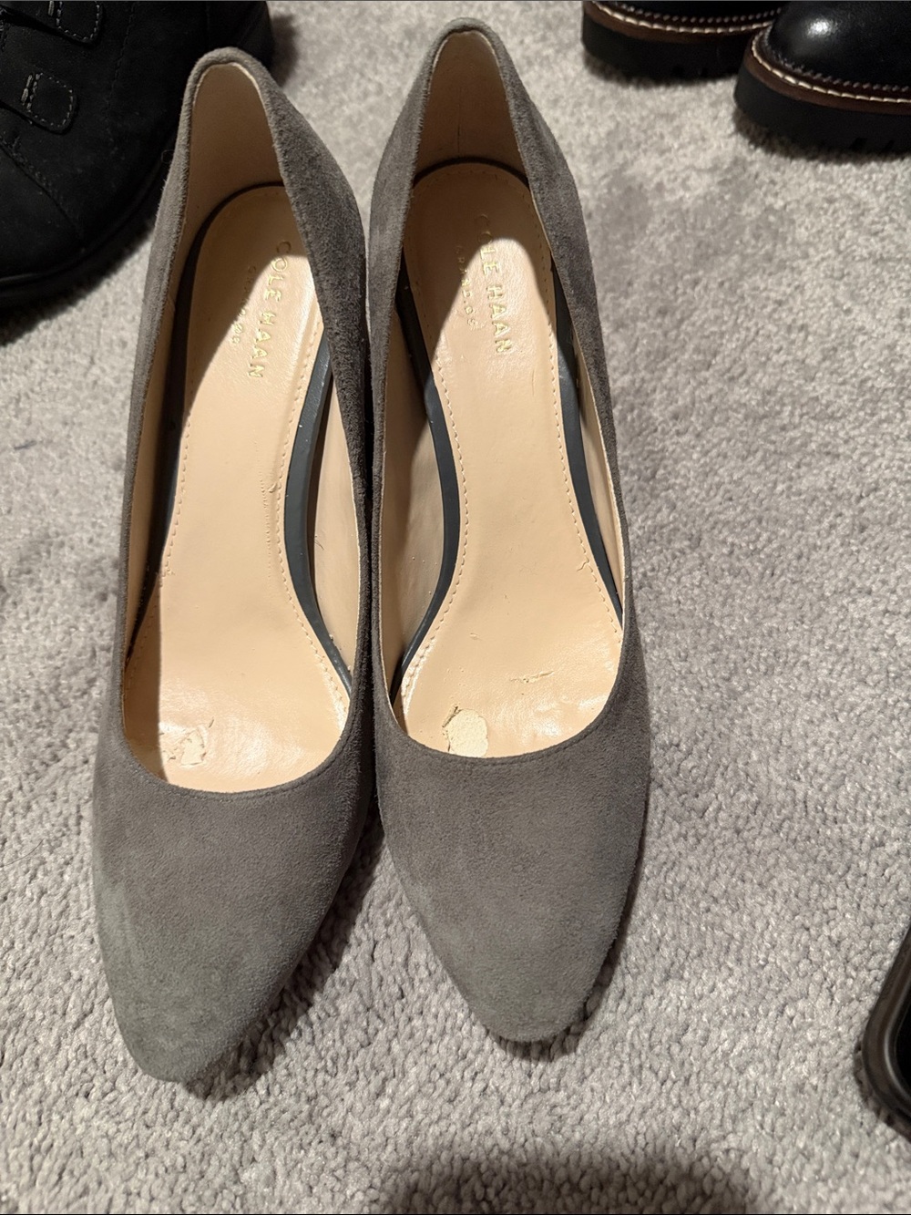 Cole Haan Gray Suede Pointed-Toe Heels
